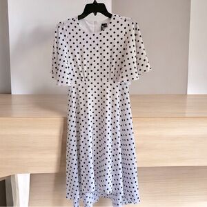 Versona XS Black & White Polka Dot Waterfall Dress. NWOT.